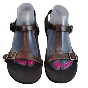 Vionic by Orthaheel Adriane Bronze Colored T Strap Sandals Size 9
